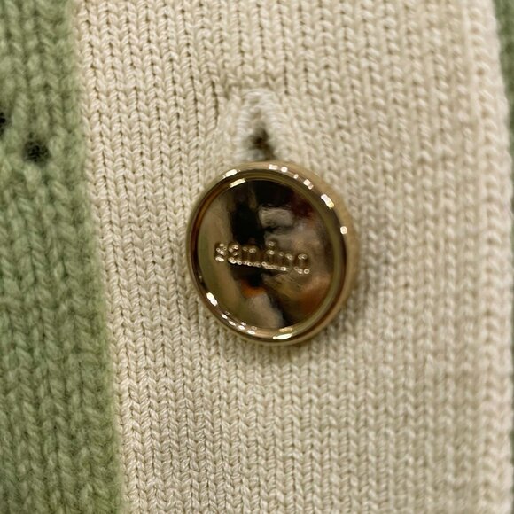 New Sandro Espoir 100% Wool Perforated Logo Sweater Vest Green Ecru Small $340 - Picture 6 of 9
